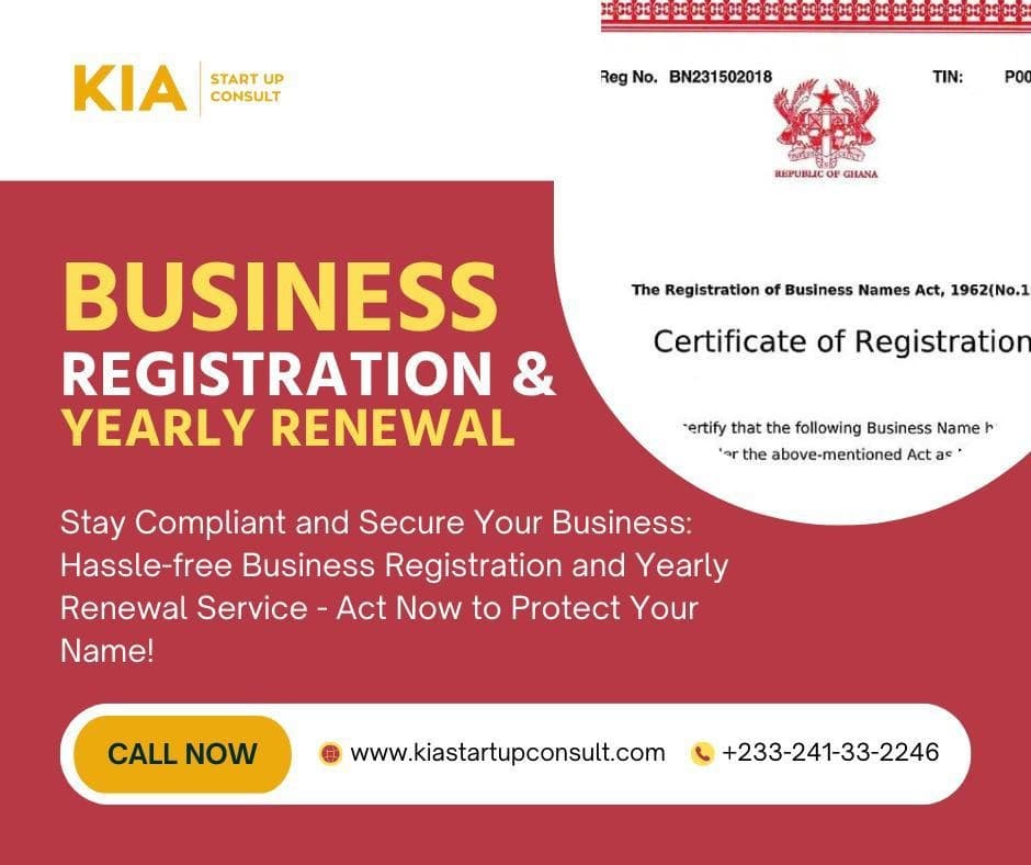 Official Ghana Business Registration and Yearly Renewal Certificate